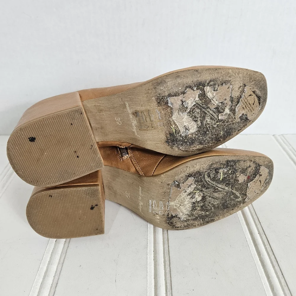 Free People Leather Mid Calf Block Heel Booties Women’s Size 39 Sienna Brown - Picture 9 of 16